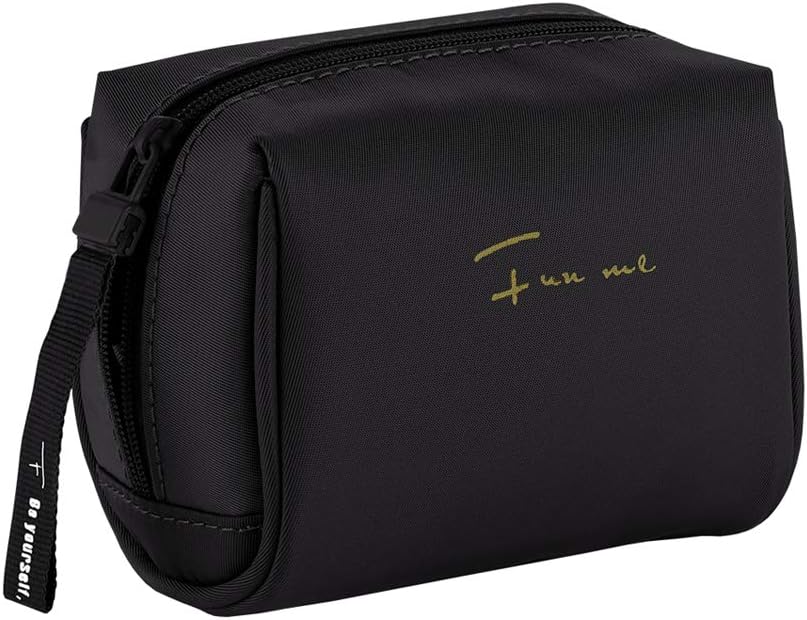 Funme Handy Nylon Cosmetic Bag Portable Zipper Makeup Pouch Lipstick Powder Nail Polish Organizer Travel Carrying Case Kit for Women, Men and Girls (Black)