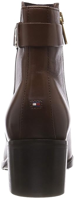 tommy hilfiger th buckle mid heel boot leather