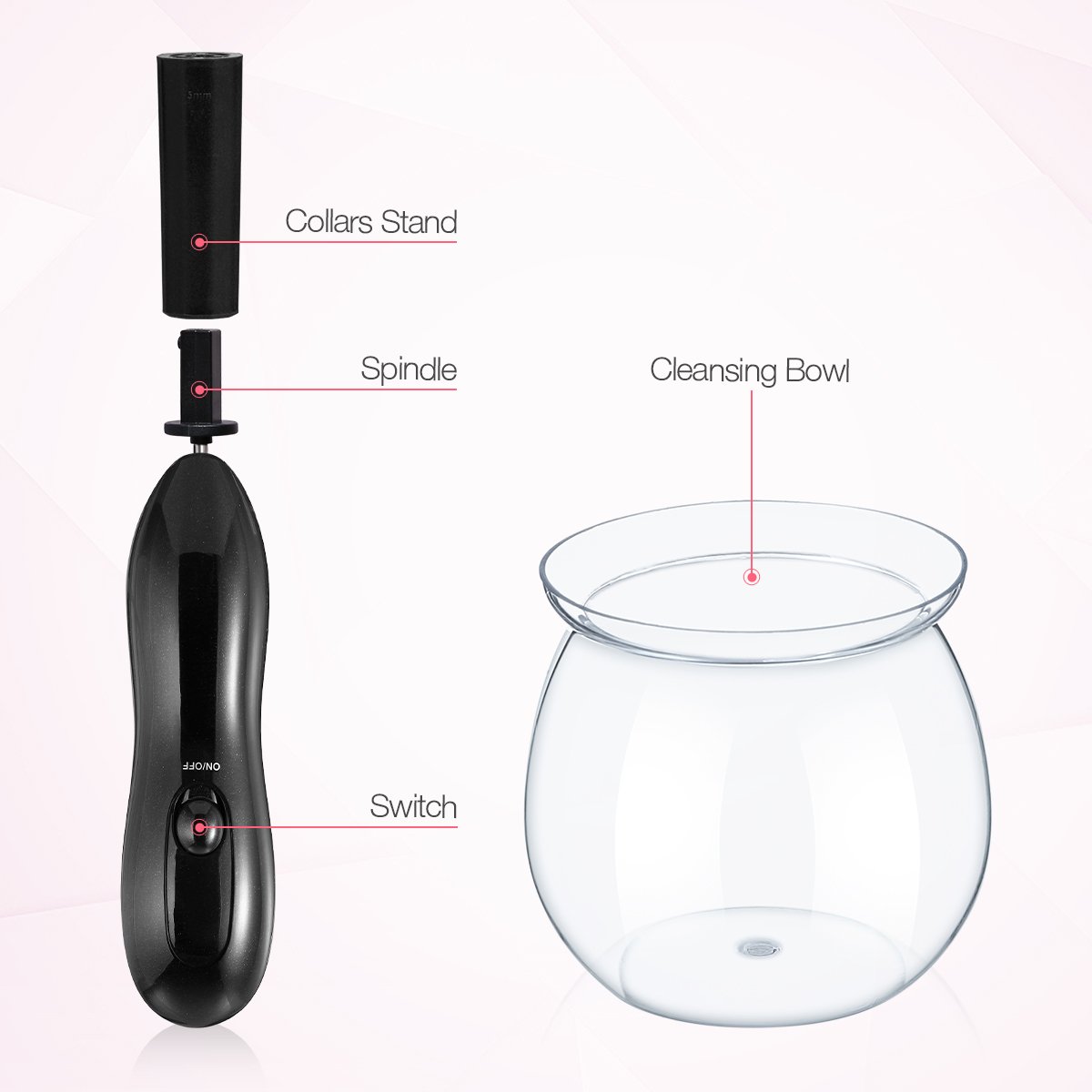 Makeup Brush Cleaner, Electric Makeup Brush Cleaner and Dryer for All Size Makeup Brushes with 8 Different Rubber Collars, Clean and Dry in Seconds (Black)