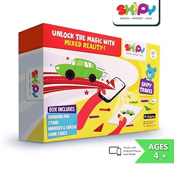 Skipy Travel Creative Play Kit | Educational Toys for Kids 4 to 10 Years| AR Flashcards | Mixed Reality Toys | Learn How to Draw Through Creative Play| Android Toys