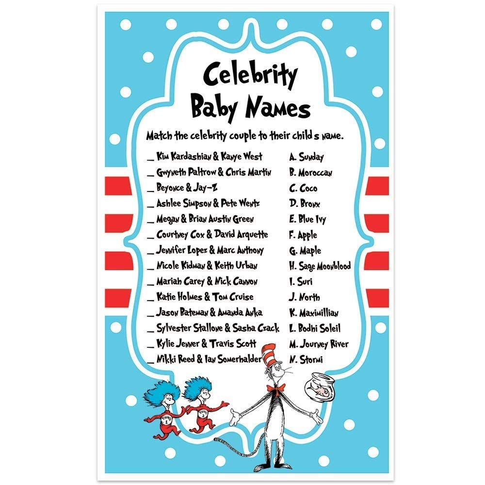Amazoncom Dr Seuss Baby Shower Game Celebrity Baby Names Handmade Amazoncom Dr Seuss Baby Shower Game Celebrity Baby Names Handmade