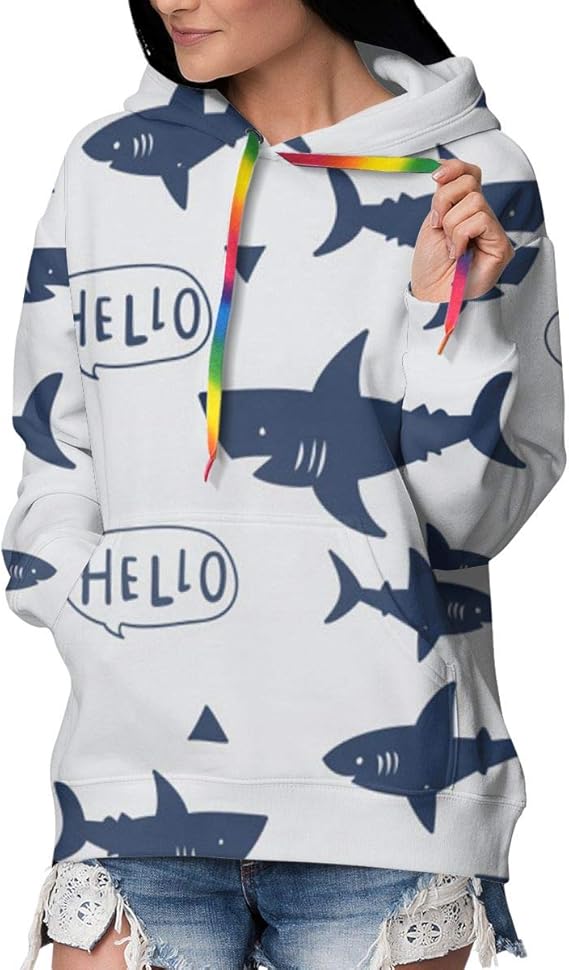 Amazon Co Jp サメ パーカー レディース トレーナーパーカー おしゃれ プラスベルベット 厚くする フーディ 長袖 フード付き ポケット付き カジュアル プルオーバー パーカー 服 ファッション小物