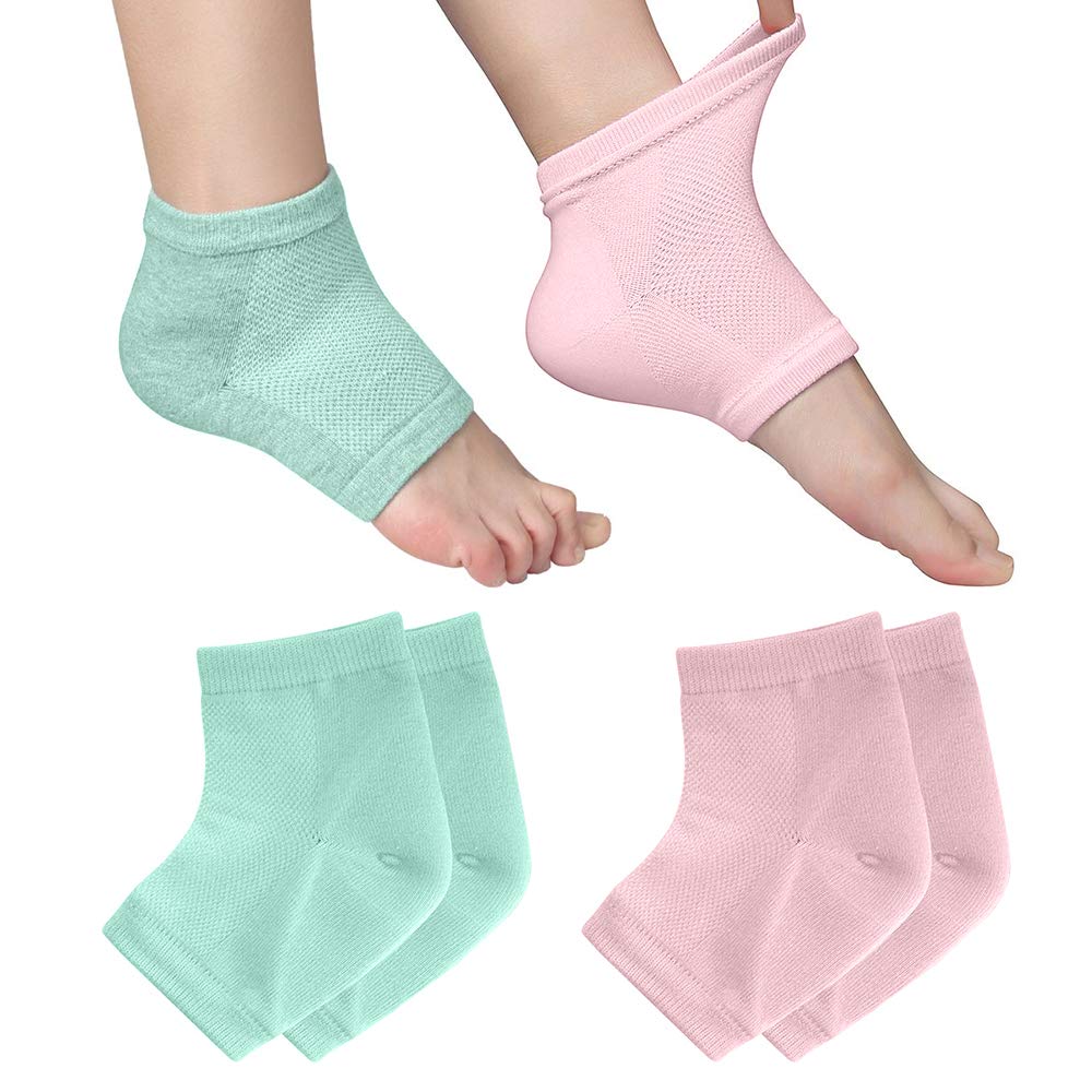 YOTURO 2 Pairs Vented Moisturizing Gel Heel Socks for Dry Hard Cracked Heels Open Toe Comfy Recovery Socks Foot Treament Day Night Care Pink and Green … : Beauty