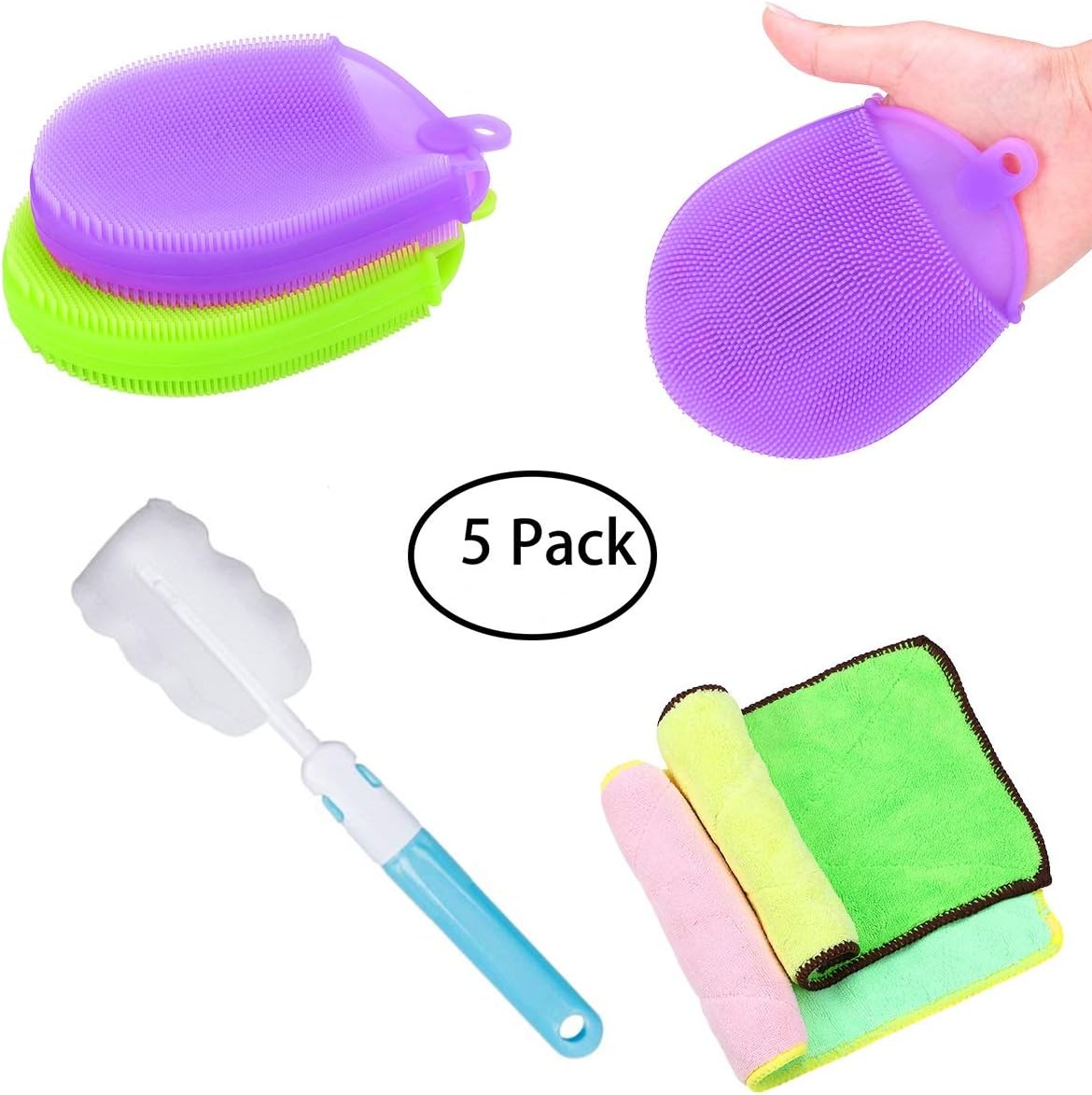 ANJOSE Silicone Sponge Scrubber, Antibacterial Food-Grade Silicone Dishwashing scrubber, Non Stick Dishwashing Brush Scrubber Washing Pot, Pan,