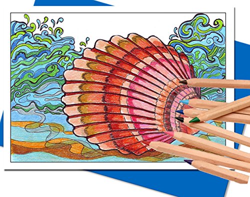 Beach and Sea Greeting Note Cards to Colour for Adults and Children | 12 Birthday or Thank You Cards | Blue Envelopes Included - Thumbnail 4