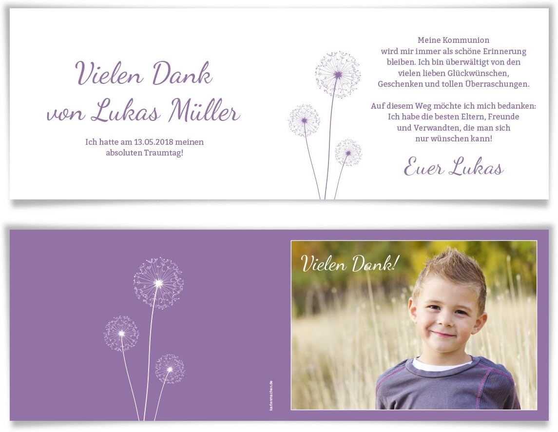 30 X Kommunion Dankeskarten Danksagungskarten Danksagung Kommunionskarten Pusteblume In Lila Amazon De Kuche Haushalt