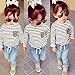 Vogholic Little Girls' Casual Long Sleeve Striped T-Shirt + Jeans 2 Piece Set 6T White