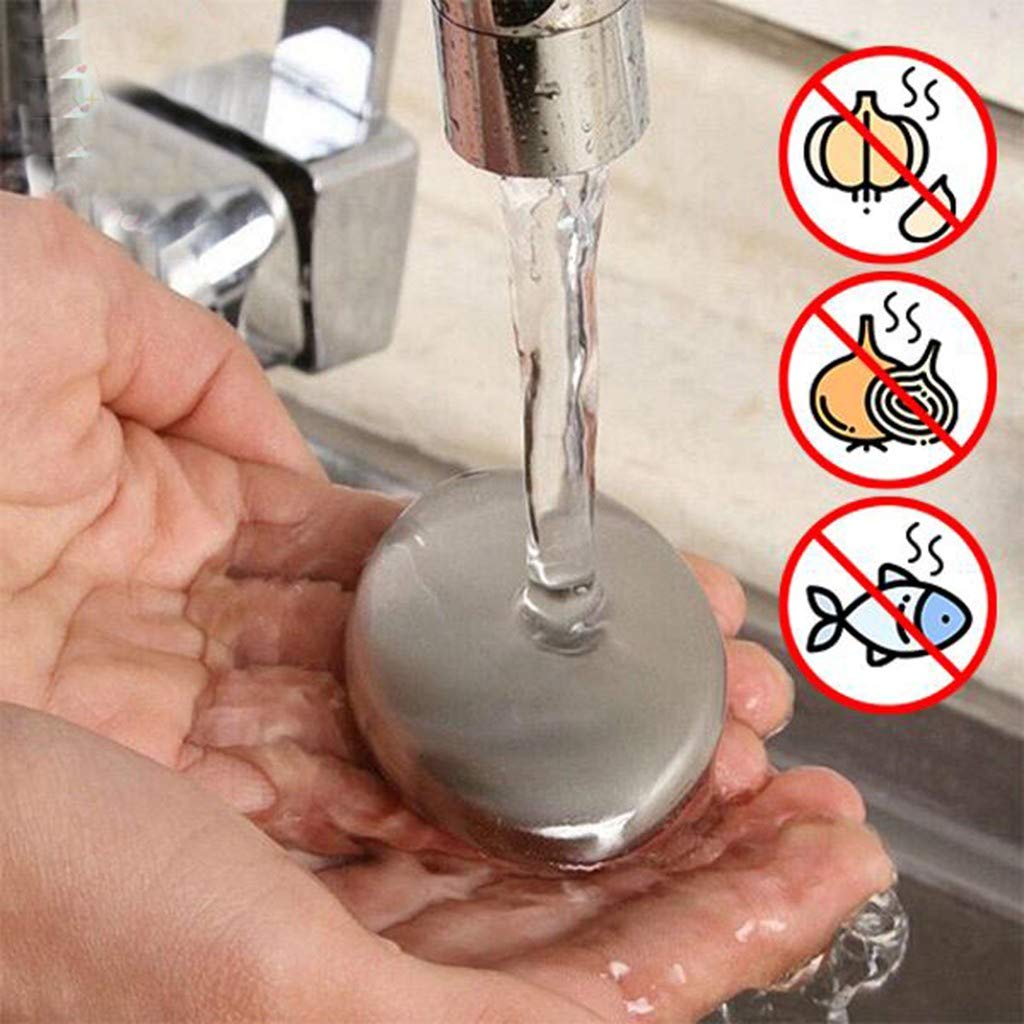 FakMe Stainless Steel Soap Bar Odor Remover Kitchen Soap Clearance Remover Fish/Onion/Garlic Deodorize Gadget Tools (2PCS, Silver)