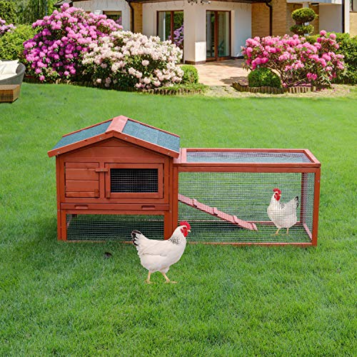 LINLUX 62" Large Outdoor Wooden Chicken Coop, Garden Backyard Bunny Hen House Small Animal Cage with Hutch Wire Fence, Ventilation Door, Removable Tray