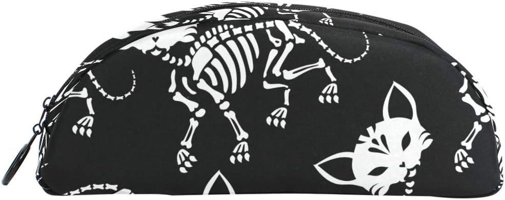 Halloween Skeletons Cat Black Pencil Case Bag Purses Pen Box Office School Writing Supplies Stationery Coloured for Adults Students Zipper
