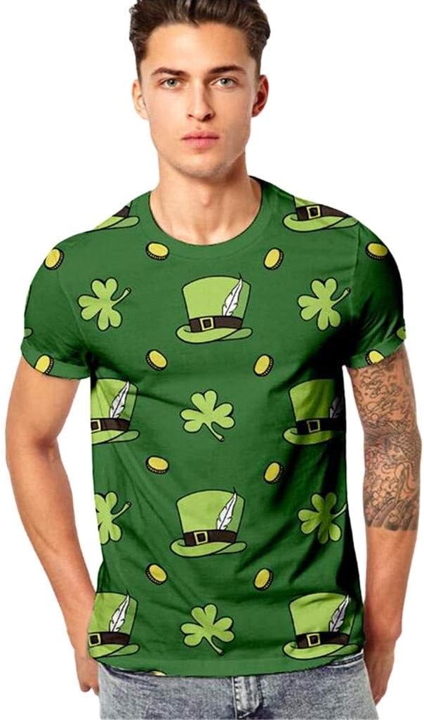 MRULIC Shirt Blouse Men Boy Fashion Mens 3D Clover Hat Print Casual St. Patrick's Day Short-Sleeved Shirt Top Blouse Tunic Pullover