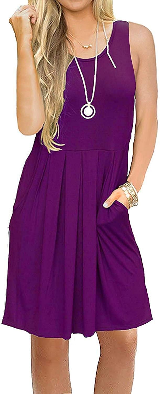 TODOLOR Womens Casual Sundress Pleated Summer Knee Length Tank