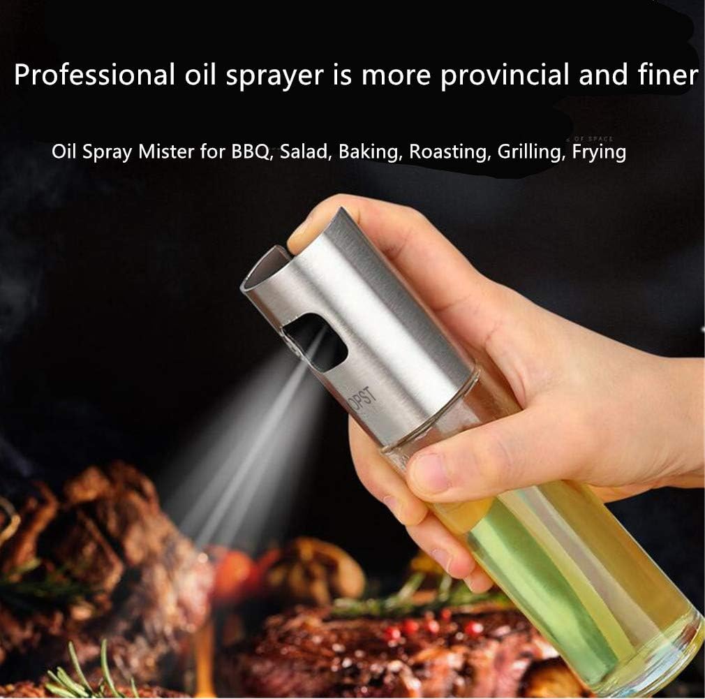 Olive Oil Sprayer, Transparent Food-grade Glass Oil Spray Portable Spray Bottle Vinegar Bottle Oil Dispenser for BBQ Making Salad Cooking Baking Roasting Grilling Frying Kitchen Stainless Steel: Kitchen & Dining