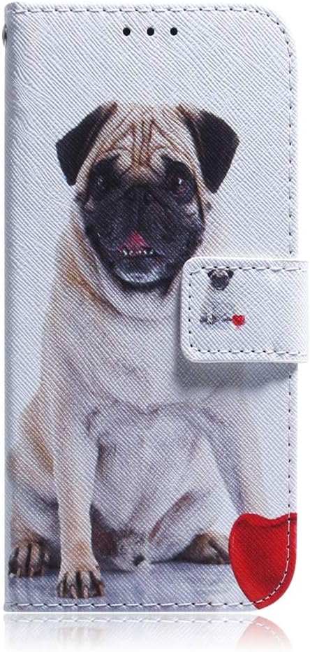 Sunrive Case For alcatel Flash Plus 2, PU Leather Phone Holster Case Card Slot Flip Wallet Stand Function gel magnetic Protective Skin Cover (T Pug)