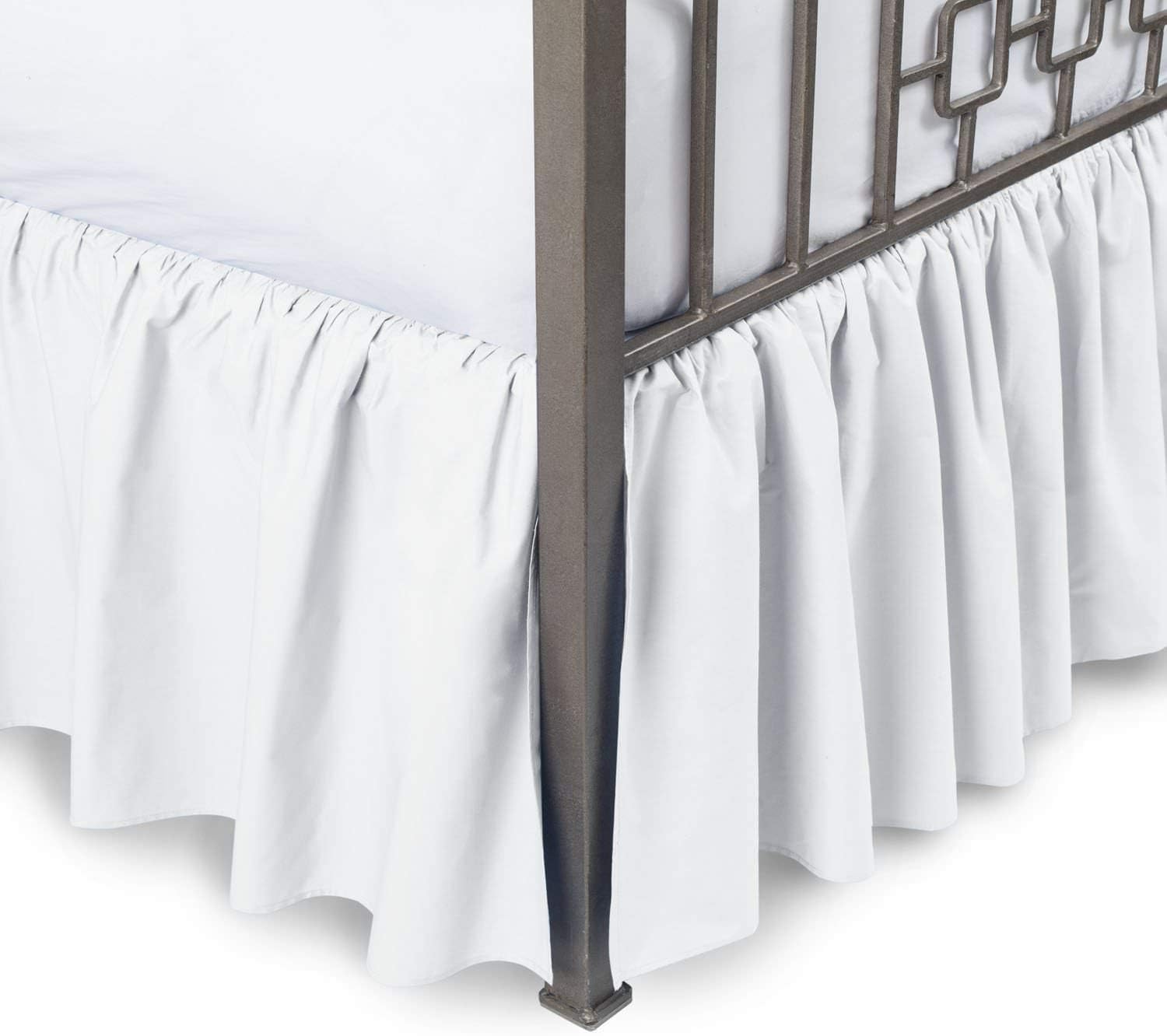 Sleepwell White Solid, UK King Size Ruffled Bed Skirt 40 cm Drop Split Corner,100 Percent Pure Egyptian Cotton 400 Thread Count, Wrinkle & Fade Resistant