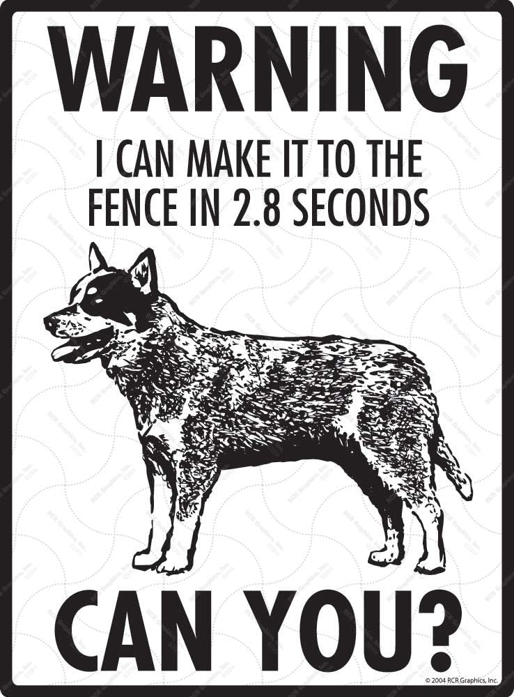 SignsWithAnAttitude Warning! Blue Heeler - I can Make it to The Fence Aluminum Dog Sign - 9" x 12"