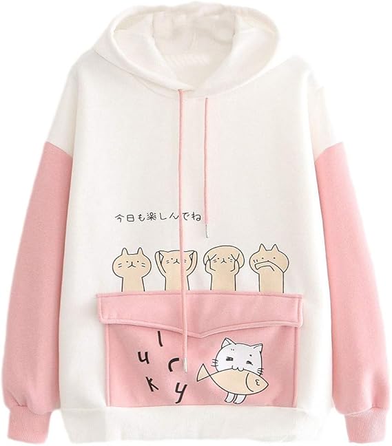 Amazon Lucaso 人気 トップス レディース パーカー フード付き 無地 猫耳 猫柄 薄地 可愛い ゆったり カジュアル カットソー トレーナー 春秋 プルオーバー 通勤 通学 普段着 テニス 登山 運動会 旅行 トレーナー パーカー 通販