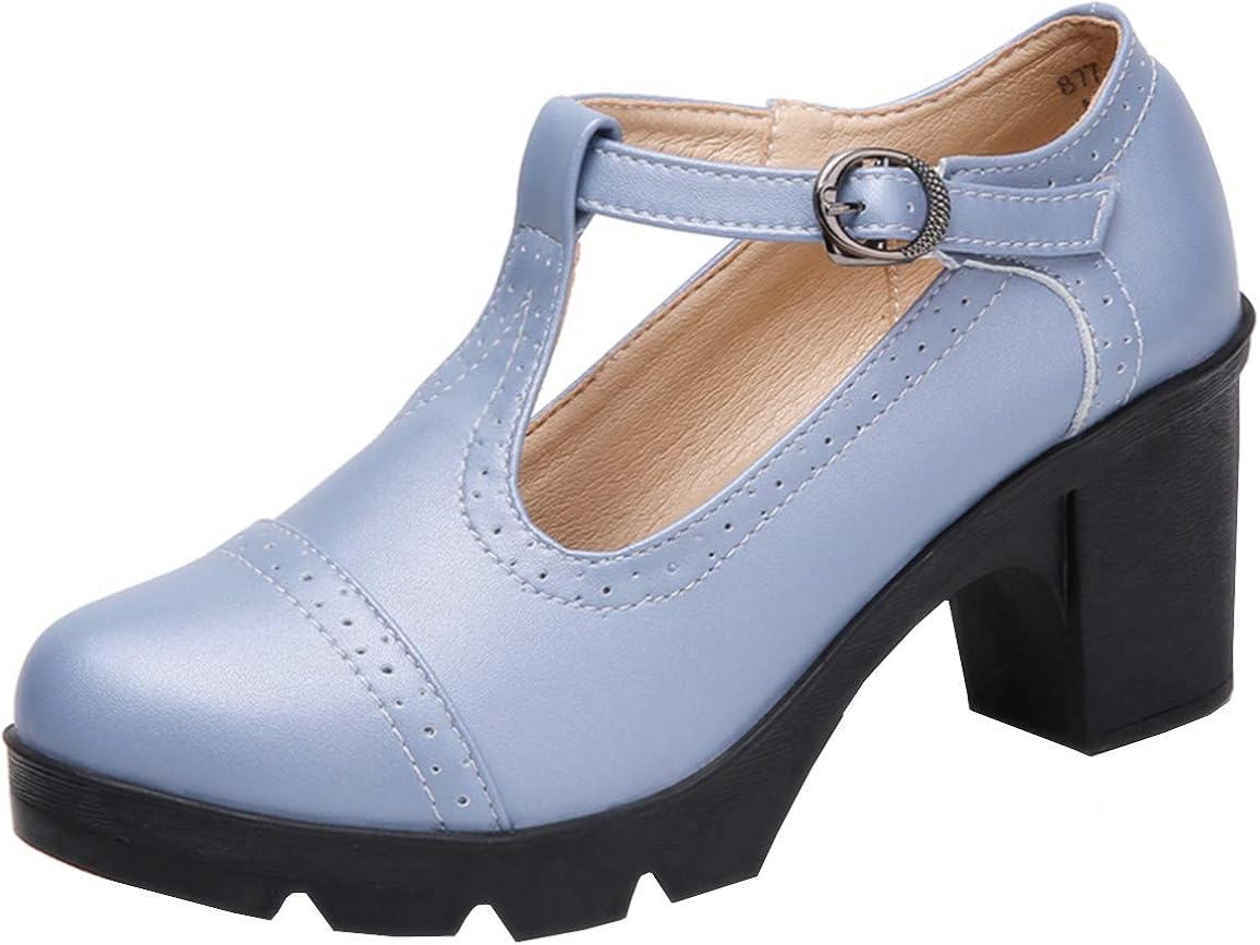  | DADAWEN Women's Classic T-Strap Platform Mid-Heel Square Toe Oxfords Dress Shoes | Pumps