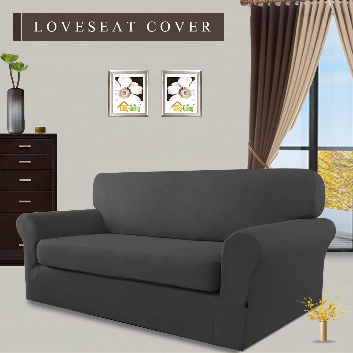 Easy-Going 2 Pieces Microfiber Stretch Sofa Slipcover – Spandex Soft Fitted Sofa Couch Cover, Washable Furniture Protector with Elastic Bottom Kids,Pet （Loveseat，Dark Gray）: Home & Kitchen