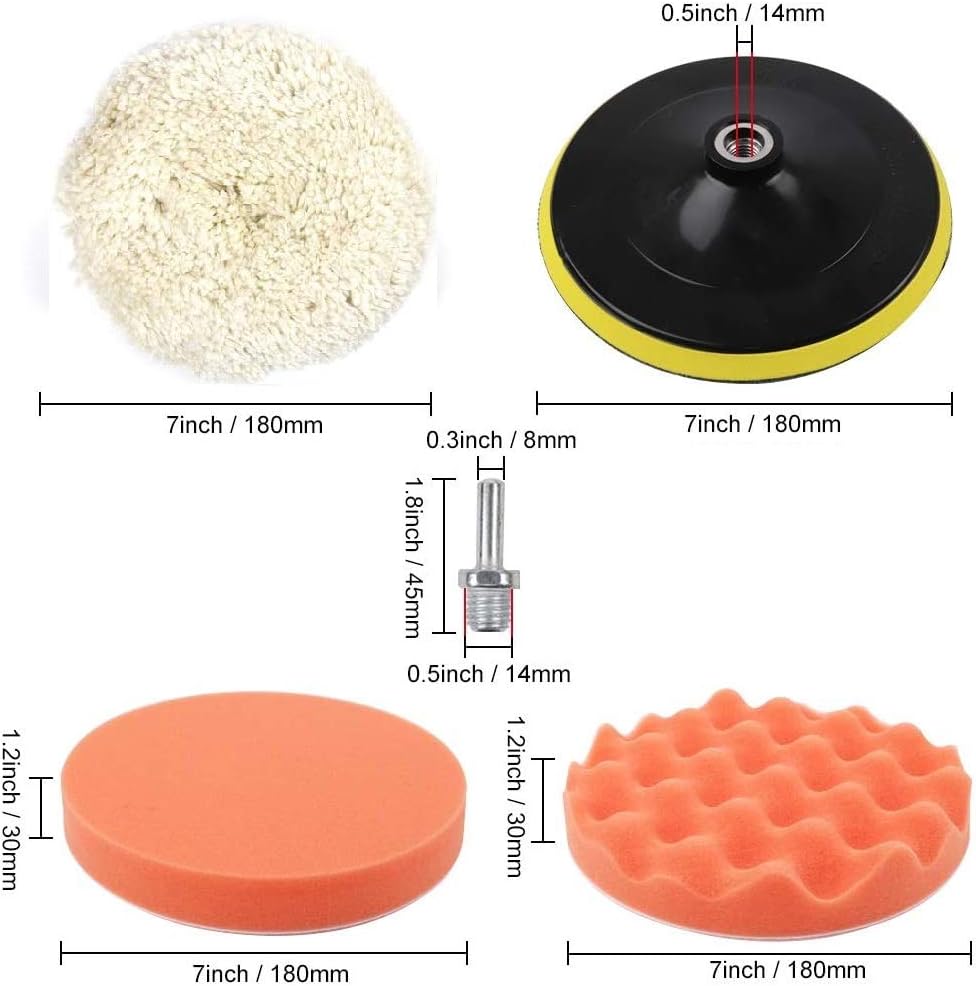 5pcs of 7 Polishing Sponge Pad Waffle Car Foam & 1 pc Wool Polishing Pads 8Pcs Buffing and