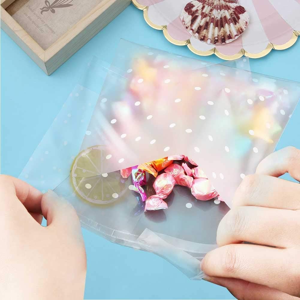 BEHAHAI 200pcs Self Adhesive Cookie Bags,Polka Dot Treat Bags Clear Biscuit Bags Cookie Packaging Bags Opp Cellophane Bags Self Seal White Bakery Bags Wax Melt Bags Packaging Candy Gift Bags - Image 5