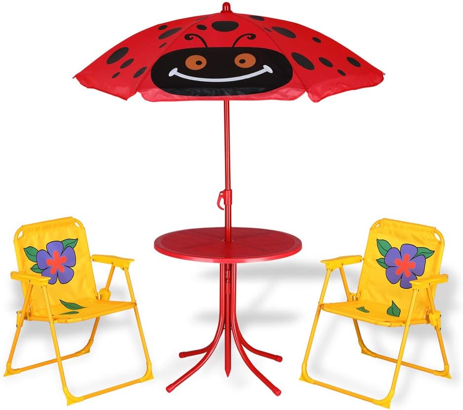 childrens table and chairs with umbrella