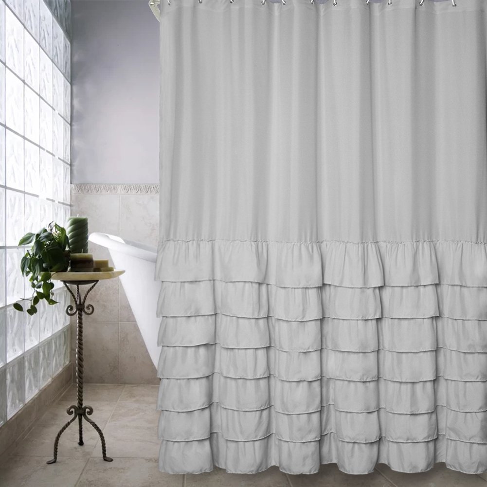 Volens Gray/Grey Ruffle Shower Curtain Farmhouse Rustic Cloth Shower