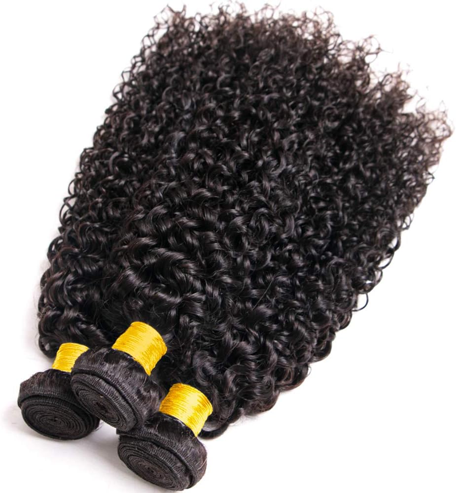 Human Hair Bundles Curly 3 Bundles Kinky-Curly Hair Bundle 100% Virgin Brazilian Curly Bundles Human Hair Natural Black Total 300g (100+/-5g)/pc 10 12 14 Inch - Image 5