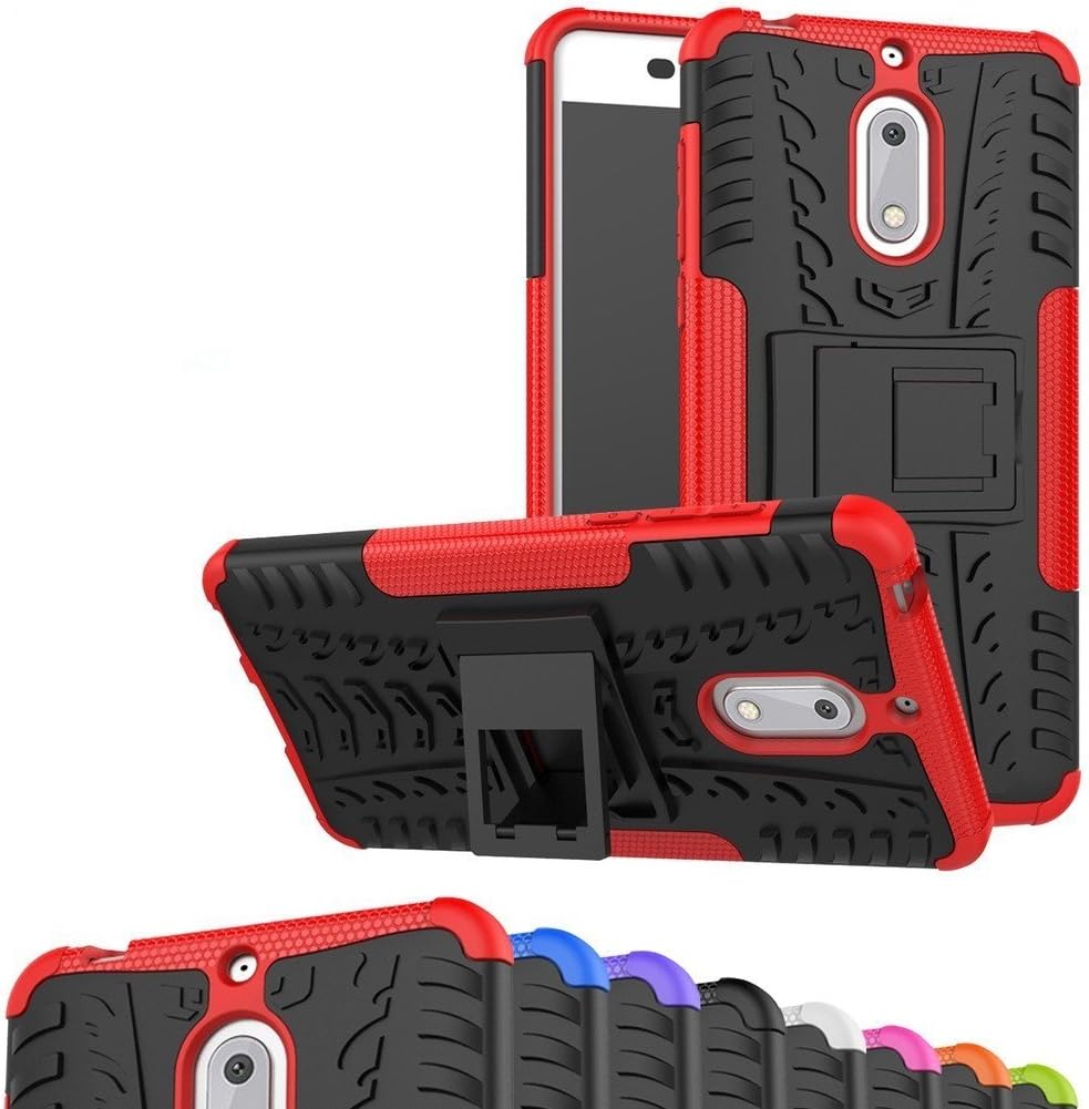 Nokia 6 Case, KimBoo Dual Layer Shock-Absorption Armor Cover Full-Body Protective Case with Kickstand Combo PC+TPU Back for Nokia 6 (Red)
