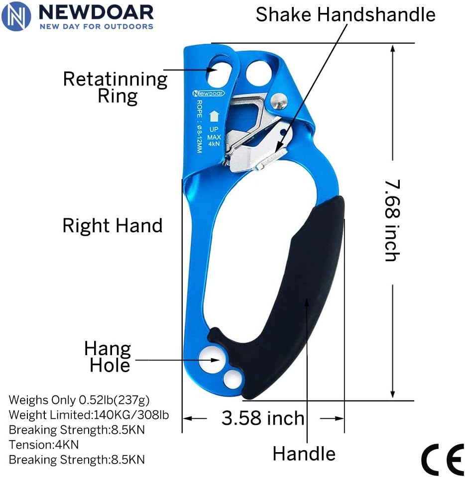 NewDoar Right Hand Ascender Rock Climbing Tree Arborist Rappelling Gear Equipment CE Certified Rope Clamp for 8~12MM Rope(Right Hand) : Sports & Outdoors