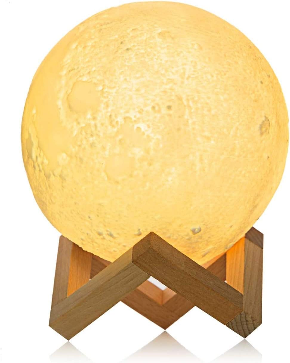 3D Moon Lamp,JOLVVN 16 Colors 3D Printing Moon Light,Rechargeable & Dimmable Globe Home Decorative Light with Remote & Touch Control for Baby Kids & Christmas Birthday Gifts (5.9in)