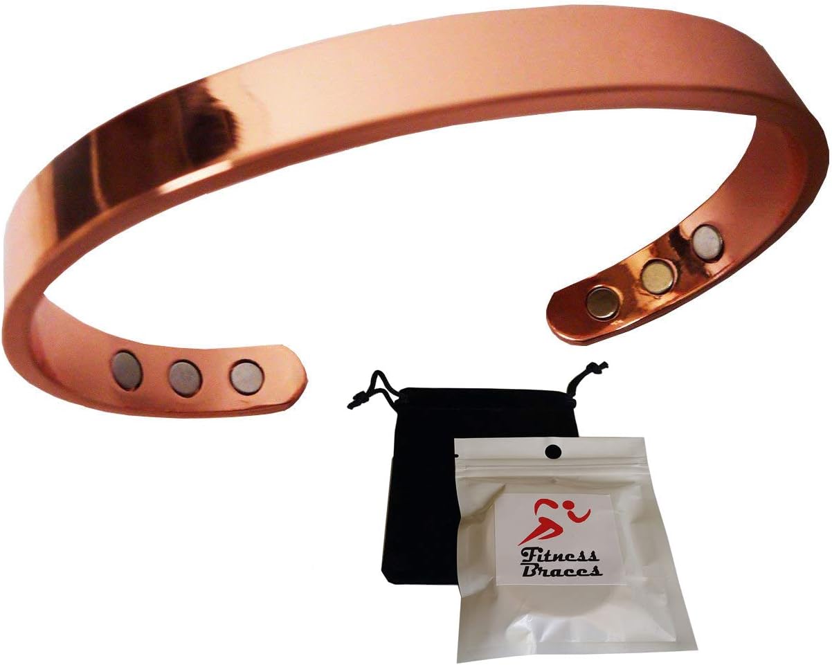 Fitness Braces Pure Copper Magnetic Bracelet for Women and Men, Rose Gold, w/Free Pouch, Arthritis Therapy Natural Pain Relief