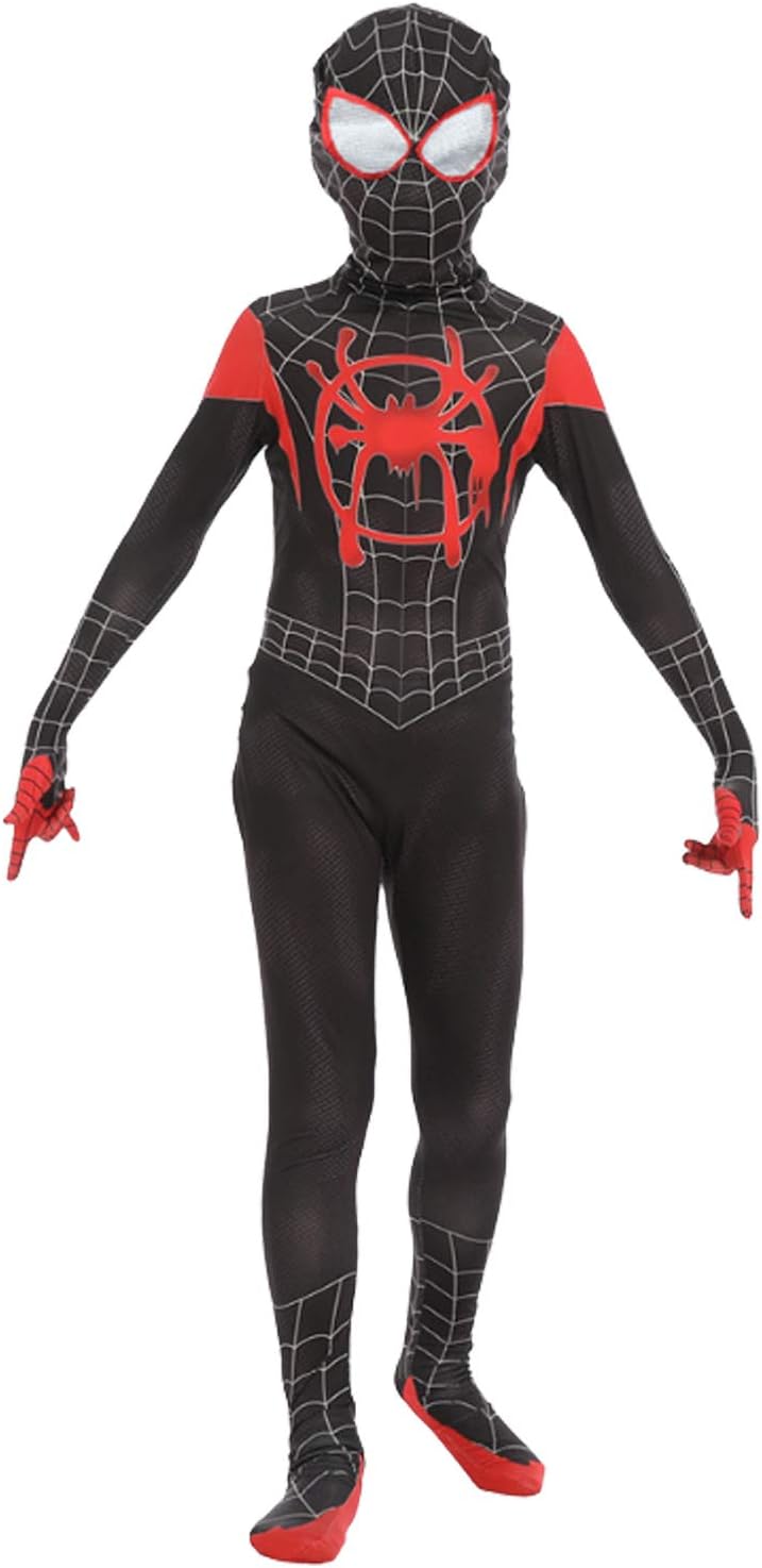 CHECKIN Toddler Kids Spider Verse Miles Morales Gwen Jumpsuit Bodysuit Black Spider Boy Tights Costume (Child S/90-110CM, Miles Morales)