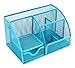 PAG Office Supplies Mesh Desk Organizer Pen Holder Accessories Storage Caddy with Drawer, 7 Compartments, Blue