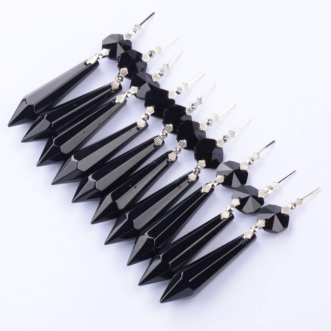 Manshui 20Pcs K9 Crystal Droplet for Ceiling Light, Lamp and Chandelier, Beautiful Rainbow Maker Suncatcher Prism Pendant for Room, Weddings, Christmas Parties (Black, 38mm)