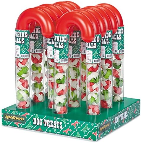Ranch Rewards Candy Cane Tube Displays Festive Holiday Gifts for Dogs (12 Pack)