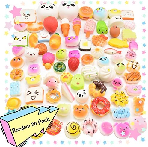 Squishies Slow Rise Toy (20pcs) By AthleCo | Random Selection Of Variety Slow Rising Squishy Toy Jumbo Medium Mini Cake Bun Fruit Panda Hotdog Banana Strawberry Pineapple With Phone Straps