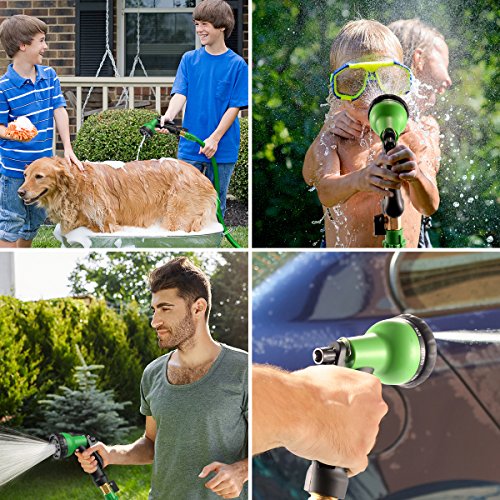 SingPad Garden Hose,100ft Expandable Water Hose, On/Off Valve,3/4" Solid Brass,Durable, Kink-Free Hose end 8-Pattern Spray Nozzle and Hose Storage Bag (100ft Green) - Thumbnail 6