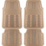 OxGord Universal Fit 4-Piece Full Set Tire Tread Heavy Duty Rubber Floor Mat - (Beige)