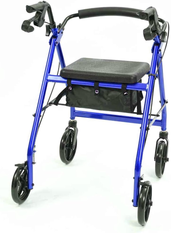 NRS Healthcare A-Series 4 Wheel Rollator Folding Aluminium Walking Aid with Seat & Bag - Image 4