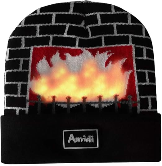 Amazon Com Unisex Led Knit Beanie Light Up Fireplace Winter Hat