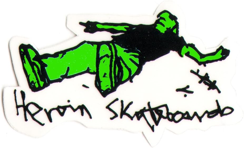Heroin Skateboards Skateboard Sticker - Green - 5.5cm wide approx sk8 skating