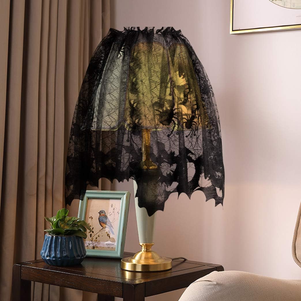 5pack Halloween Decorations Tablecloth Runner Black Lace Round Spider Cobweb Table Cover Fireplace Mantel Scarf Spiderweb Fireplace Scarf Spider Lampshade with 36pcs Scary 3D Bat for Halloween Party: Kitchen & Dining