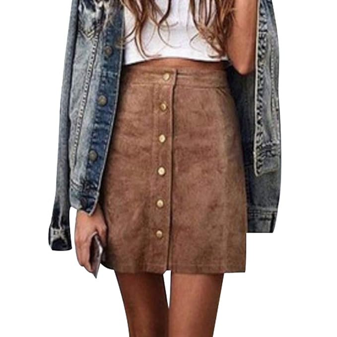 Hibote Damen Wildleder Röcke - Mode Hoch Taillierte Slim Fit A-Linie MinirockHerbst Winter Casual Bleistiftröcke Gut für Büro