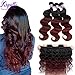 T1B/99J Ombre Brazilian Body Wave 2 Tone Black to Burgundy Human Hair Weave (10 12 14)