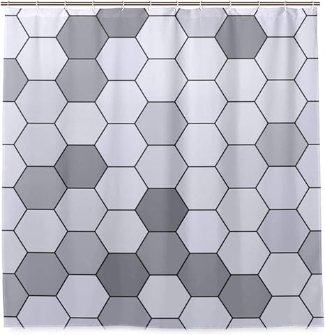 Amazon Nikivivi 防水シャワーカーテン 六角形のグリッドパターンランダムシェードバージョン 浴室 目隠し 間仕切り取付簡単 カーテンリング付属 おしゃれ バスカーテン 180ｘ180cm シャワーカーテン ホーム キッチン オンライン通販