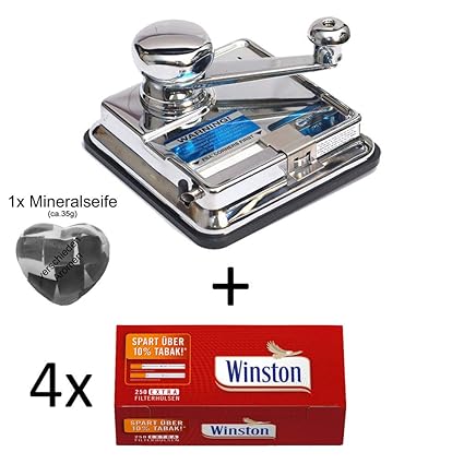 OCB® MikrOmatic Duo (Stopfmaschine) + 1.000 (4x250) Winston EXTRA (Zigarettenhülsen) + 1x Seife