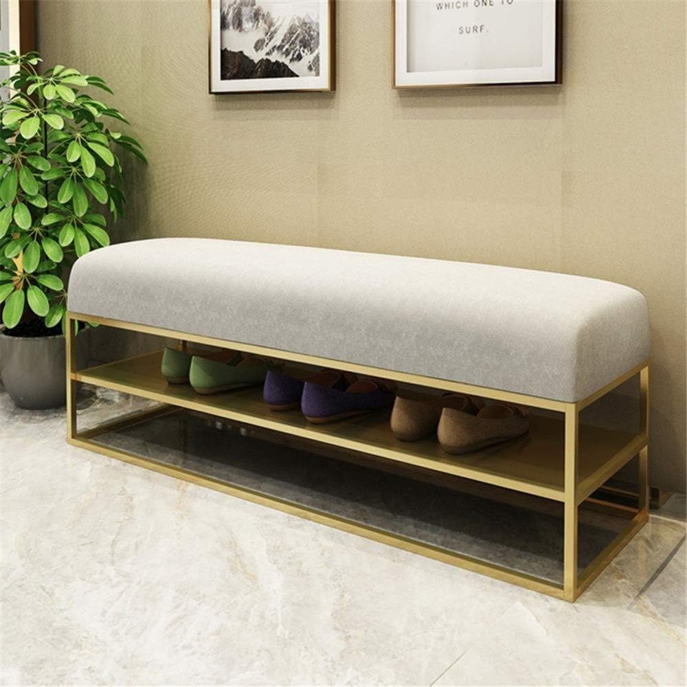 LAOSUNJIA Metal Shoe Bench 2-layer Shoe Rack Bed End Stool Rest Stool Upholstered Tufted Bench Ottoman Bench With Padded Seat For Hallway Door Entryway (Color : White, Size : 120x35x45cm)