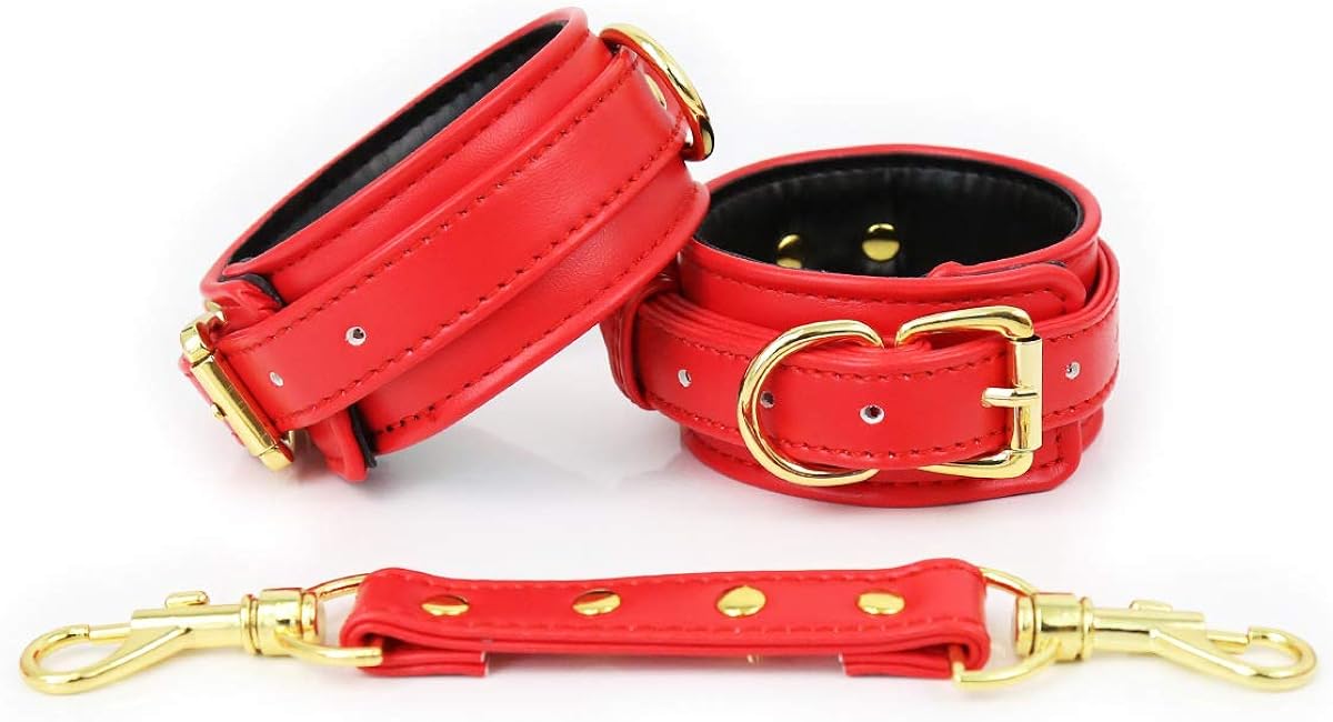Red Leather Wrist Handcuffs Chain Bracelet Comfortabl