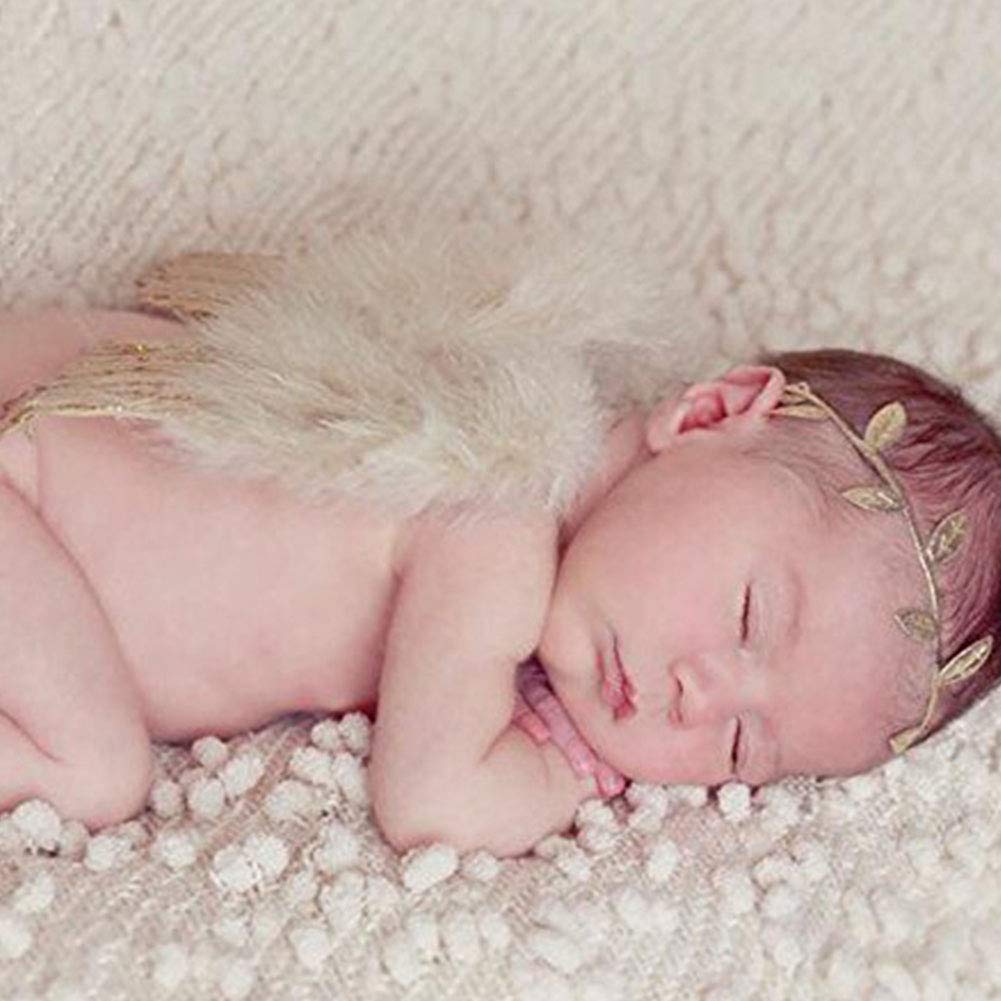 Amor Present Baby Angel Wings, Newborn Baby Gold Feather Angel Wings with Headband Infant Costume Photo Prop Outfit Easter April Fools Day Gift